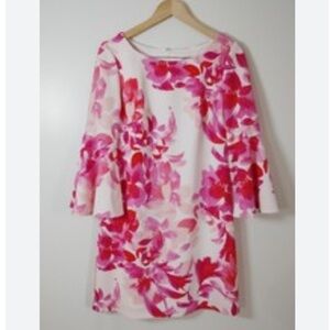 Eliza J White Midi Dress bateau neckline three-quarter length bell sleeves 12